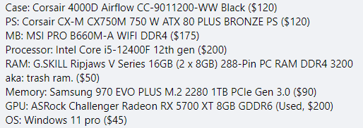 MrDemeule's tweet photo. Hey @LinusTech, rate my budget build! $1000 CAD / $750 USD https://t.co/Paca1KcxX2