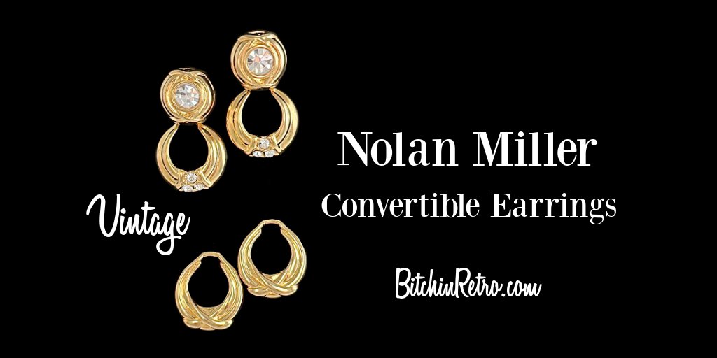 Add a touch of sparkle to any look with this unique set of convertible #earrings. Featuring #vintage rhinestones in classic #NolanMiller style, these door knocker earrings come with convertible jackets, allowing you to switch up your style.

#bitchinretro

bitchinretro.com/products/vinta…
