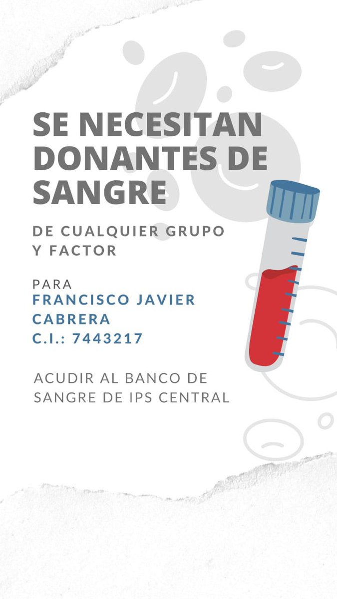 oviedopau_'s tweet photo. Francisco se encuentra en estado delicado en terapia intensiva y necesita 30 donantes de sangre! Me ayudan con un rt por favor!! 🙏🏻🙏🏻 https://t.co/5TA1pHhTcE