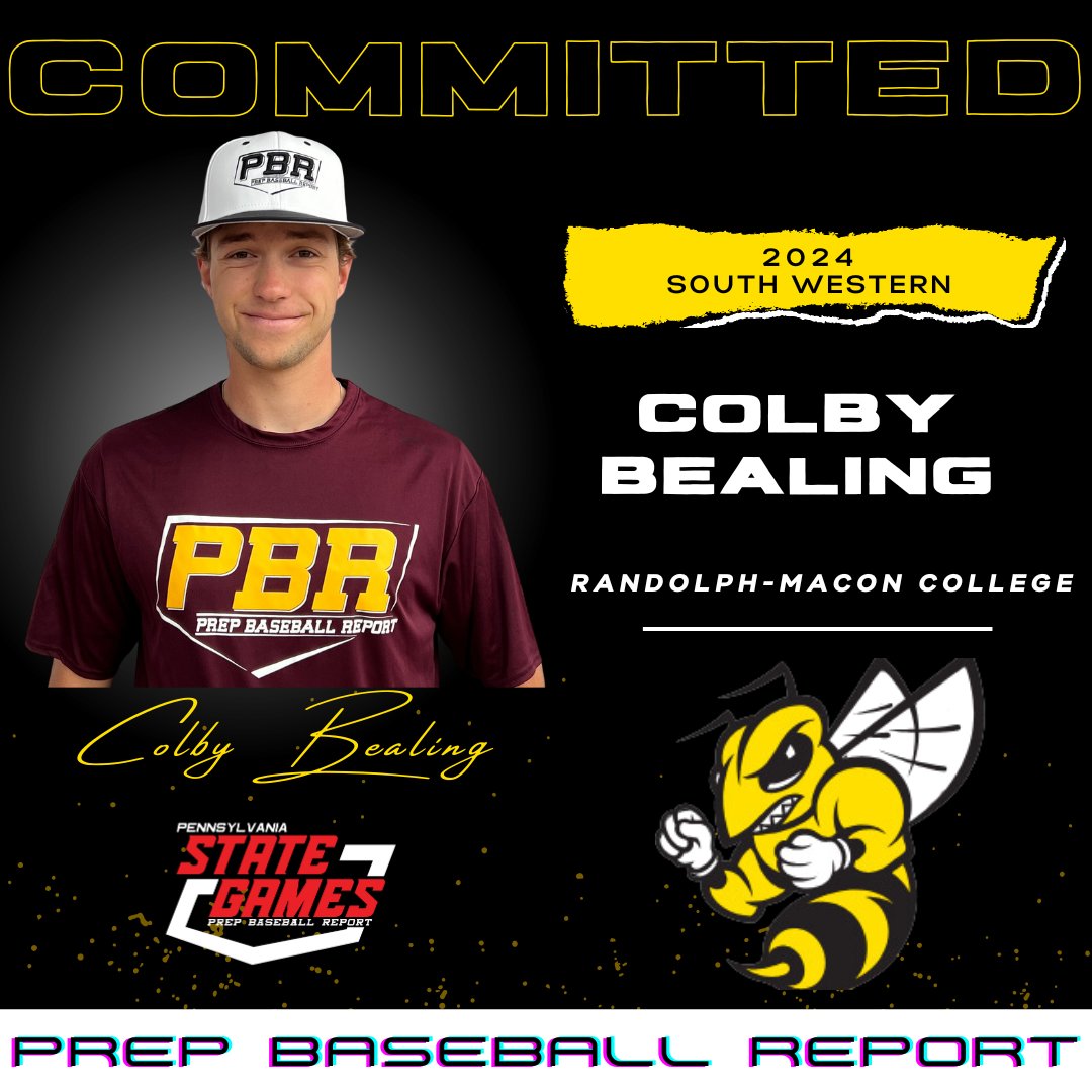 PrepBaseballPA's tweet image. 🚨Commitment Watch🚨

2024 OF Colby Bealing (South Western) has committed to 
Randolph-Macon College #congrats 

❗Bealing is the 4️⃣th commit from the 2023 PA State Games &amp;amp; the 1️⃣7️⃣9️⃣th commit from the 2022 PA State Games❗ 

@ColbyBealing | @RMCJackets | #pbrfamily