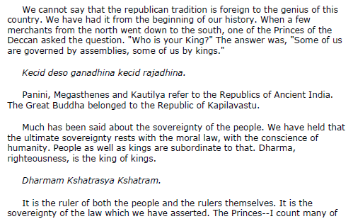Modern defn of Democracy "of the people, by the people and for the people" has restricted word people to mean only human beings while in Bharat Rama Rajya or Rule of Dharma is inclusive of well being of all living beings and limit of Dharma applies to both Democracy and Monarchy