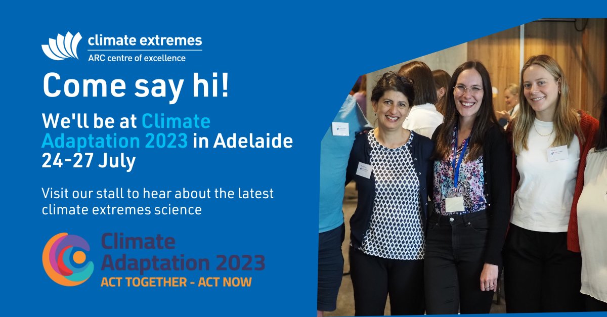 ClimateExtremes's tweet photo. Come join us at the @nespclimate #ClimateAdaptation2023 conference in Adelaide next week! 👋 Our Knowledge Broker team will be hosting a stall where you can learn about all the latest climate extremes science. More info on the conference here: https://t.co/XpJG194ADY https://t.co/jPZWMSJG0y