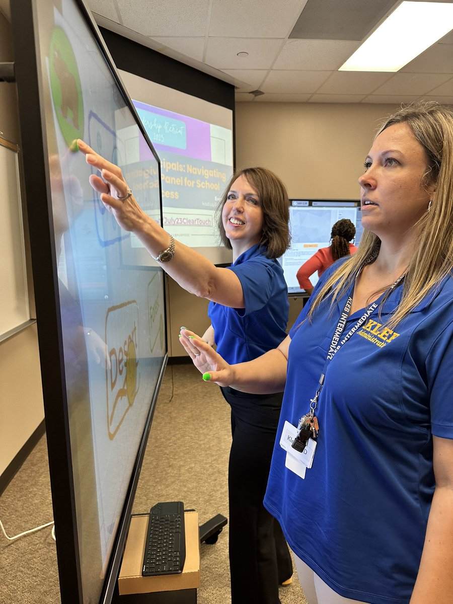 Principal <a href="/espayne4/">Spring Payne</a> and Assistant Principal <a href="/H_D_Harrelson/">Heather Harrelson, M.Ed.</a> learning about KISD’s new ClearTouch panels at the #KISDLeadRetreat this week. Our Bearcubs are going to benefit from these amazing instructional tools in our classrooms this year! <a href="/KleinProfLearn/">Klein Prof. Learning & Development</a>