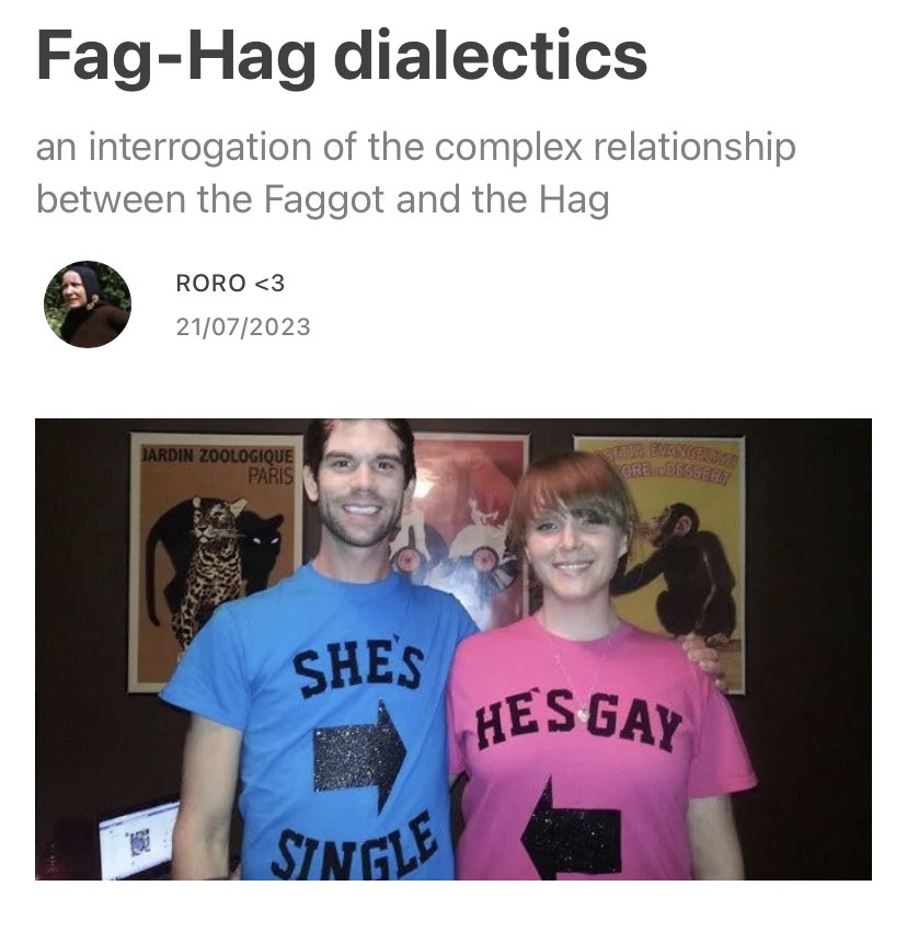 i wrote this essay to interrogate the complex relationship between the Fag and the Hag. where does it come from? why does it work? how is it so powerful? what makes it so compelling? a testament to Fag-Hag love. folieimposee.substack.com/p/fag-hag-dial…