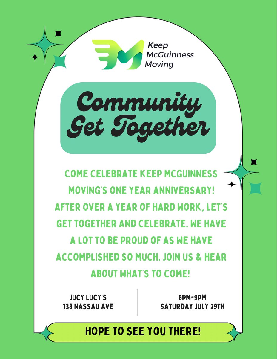 Come join us next Saturday. We can’t wait to celebrate with Greenpoint as all of our hard work is finally paying off! 💚 #keepmcguinnessmoving #mcguinnessblvd #mcguinnessboulevard #greenpoint #northbrooklyn