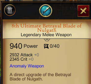 Quick announcement.

- 8th Ultimate Betrayal Blade of Nulgath was supposed to release this week, but had to be removed due to a last-minute issue with the blade. If you are curious on stats before you make an important anomaly choice. Is a twin of Assassin's Bloodletters! 
#aq3d