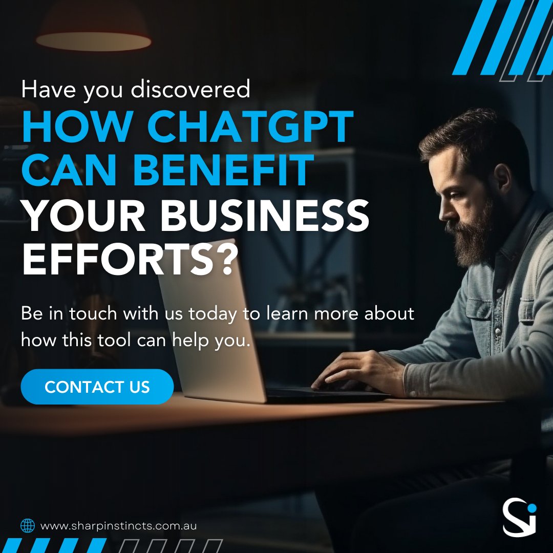Sharp_Instincts's tweet image. Have you started using ChatGPT in your business efforts?
.
If you’re yet to jump on this innovative new AI tool, now’s the time you should start testing its capabilities!
.
For an in-depth yet easy read, we have put together a fantastic blog on the benefits of Open AI’s new b ...