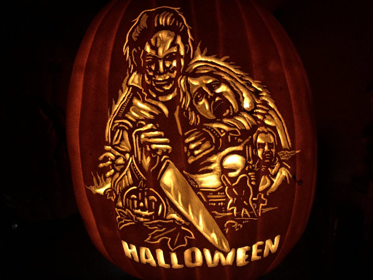 Rob Zombie’s Halloween is ready for a customer. Original artwork by @slasherdesign (Justin Osbourn)  #halloween #robzombie #sherimoonzombie #taylorscoutcompton #danileharris #malcolmmcdowell #tylermane #braddourif #frightrags #dremel #pumpkin #foampumpkin #ianspumpkincarvings