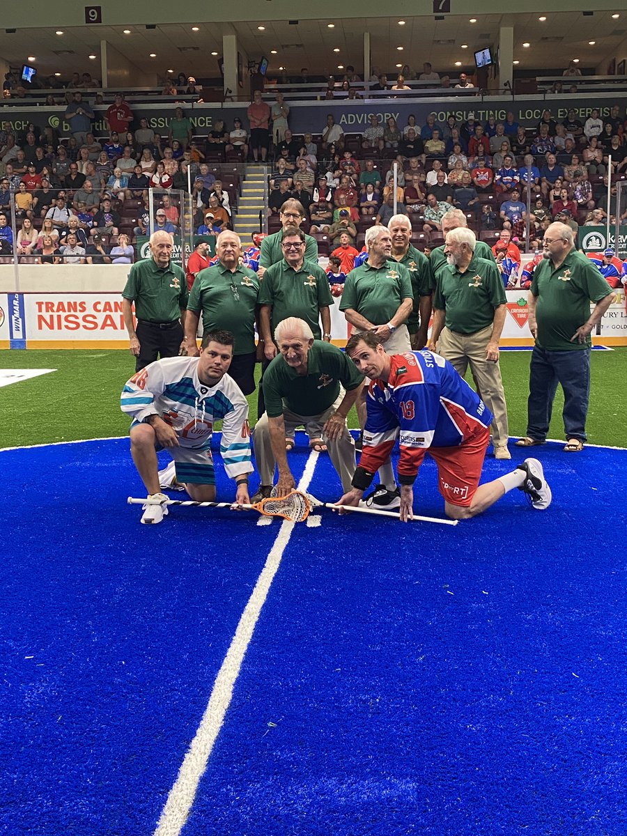 The 1973 Mann Cup champions were honoured prior to the game tonight. Johnny “Shooter” Davis participated in the ceremonial faceoff. 

It’s been 50 years since this Mann Cup win!