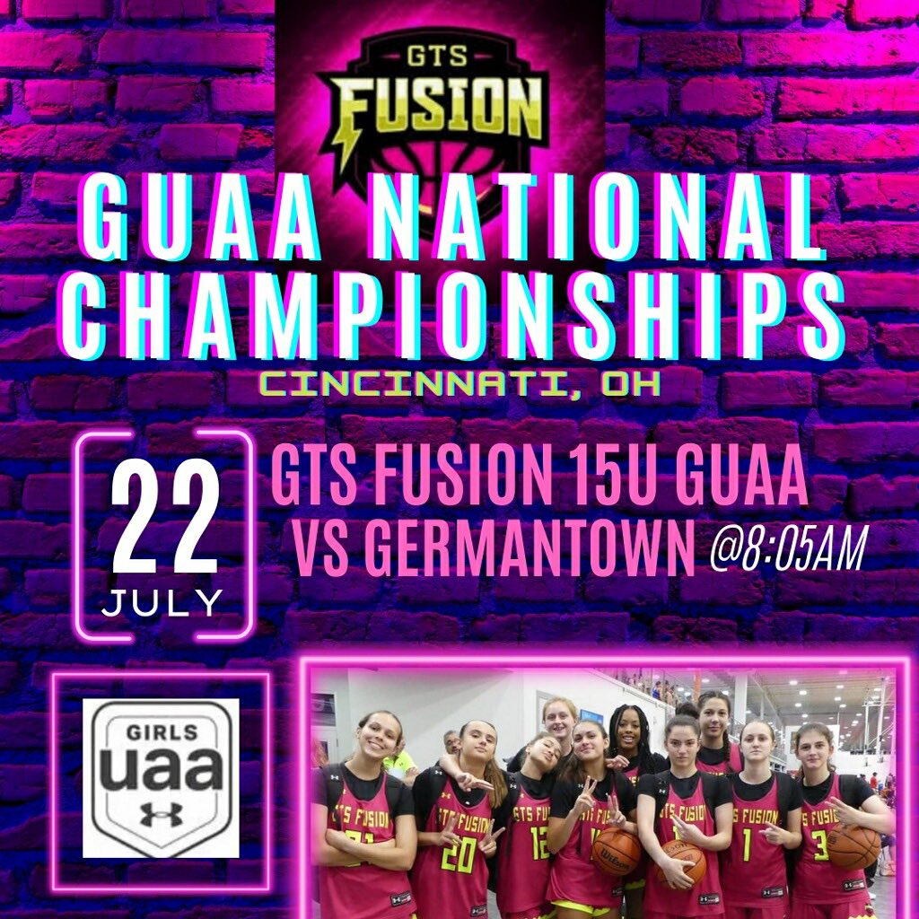 It’s time for the <a href="/UANextGHoops/">Girls UAA</a> National Championships! Please come watch or U15 <a href="/GTS_Fusion/">GTS Fusion Basketball</a> ladies compete in Cincinnati, OH this weekend! #getfused