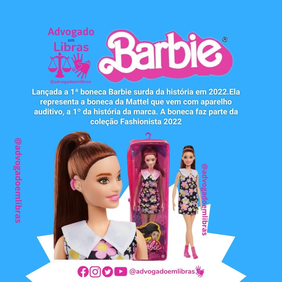 advogadolibras's tweet photo. Barbie surda!na onda do lançamento do filme da Barbie, lembramos que a Mattel lançou a 1ª boneca Barbie surda da história. Ela representa a boneca da Mattel que vem com aparelho auditivo, a primeira da história da marca.
#inclusão #barbie #surda #barbie #barbiedeaf #barbiesurda https://t.co/STG3mtnu1S