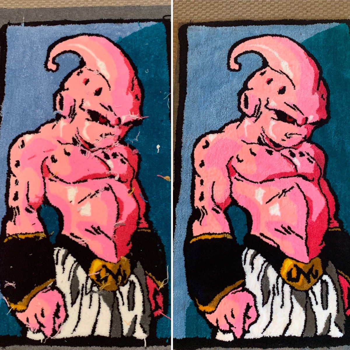 RICHIEisTFH's tweet image. Kid Buu. Did the first shave down. Might do another, before I start trimming and cleaning up the lines.

#customrug #dbz #dragonball #buu