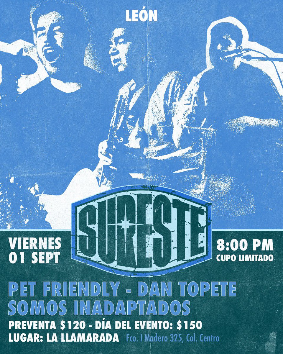 dan_topete's tweet photo. Amigos, nos vemos en León y Guadalajara con @suresteband, @PetFriendlyBand y Somos Inadaptados.👀🔥

Entradas disponibles en los siguientes links. Cada preventa incluye una copia de “Tiempo / Ausente”.

📍León: https://t.co/bSquxo6XP6
📍Guadalajara: https://t.co/QClZhlFGWC https://t.co/G5INGU9CCH