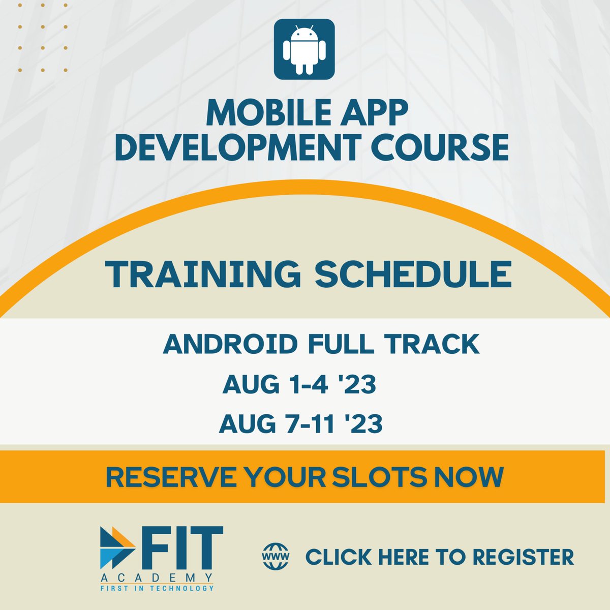 FitAcademyPh's tweet image. Calling all aspiring app developers!
📆 Save the Date : Aug 1-4, 2023 and Aug 7-11, 2023
Secure your spot now and pave the way to a successful career in app development!
#FasttrackITAcademy #AndroidAppDevelopment #JavaAndKotlin #MobileApps #AndroidSDK #AdvancedTechnologies
