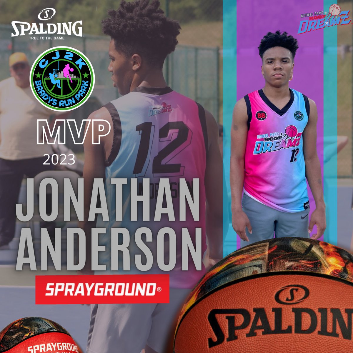 CJ2K 2023 Boys MVP goes to...
JONATHAN ANDERSON
Our Unanimous Winner, Jo was unstoppable all year long. CJ2K scoring leader @ 31ppg, leading Hoop Dreamz to 6-1 reg season record &amp; #1 seed. He is what they call "A BUCKET!" Boys '23 record w/most 3s in a gm (7) &amp; career high 45pts.