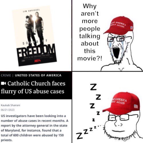 Conservatives sure love Sound of Freedom, but are suspiciously silent when it comes to real life child abuse 🤔
