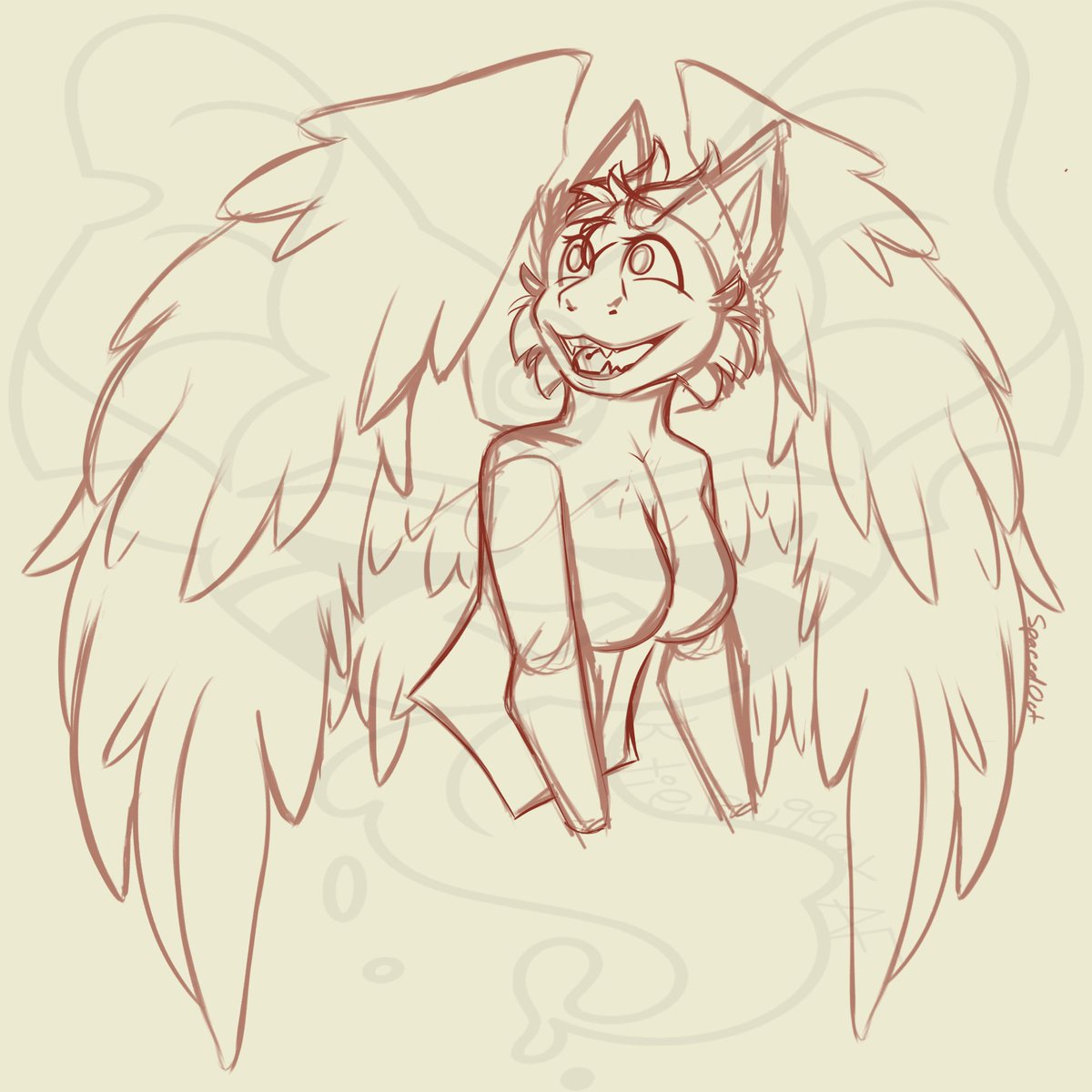 I haven’t drawn in a week or two so I’m forcing myself to do some revenge for artfight so here’s a sketch wip Forcing myself to draw wings