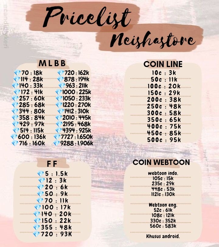 Haiii, aku jual coin line/webtoon Andro dan Ios ada juga top up game lho.
Yuk yang mau order bisa dm aku atau langsung aja di wa.me/6289666298854 .Trusted💯 bisa cek testi di bio aku yah. 💛

#zonauang #zonaba