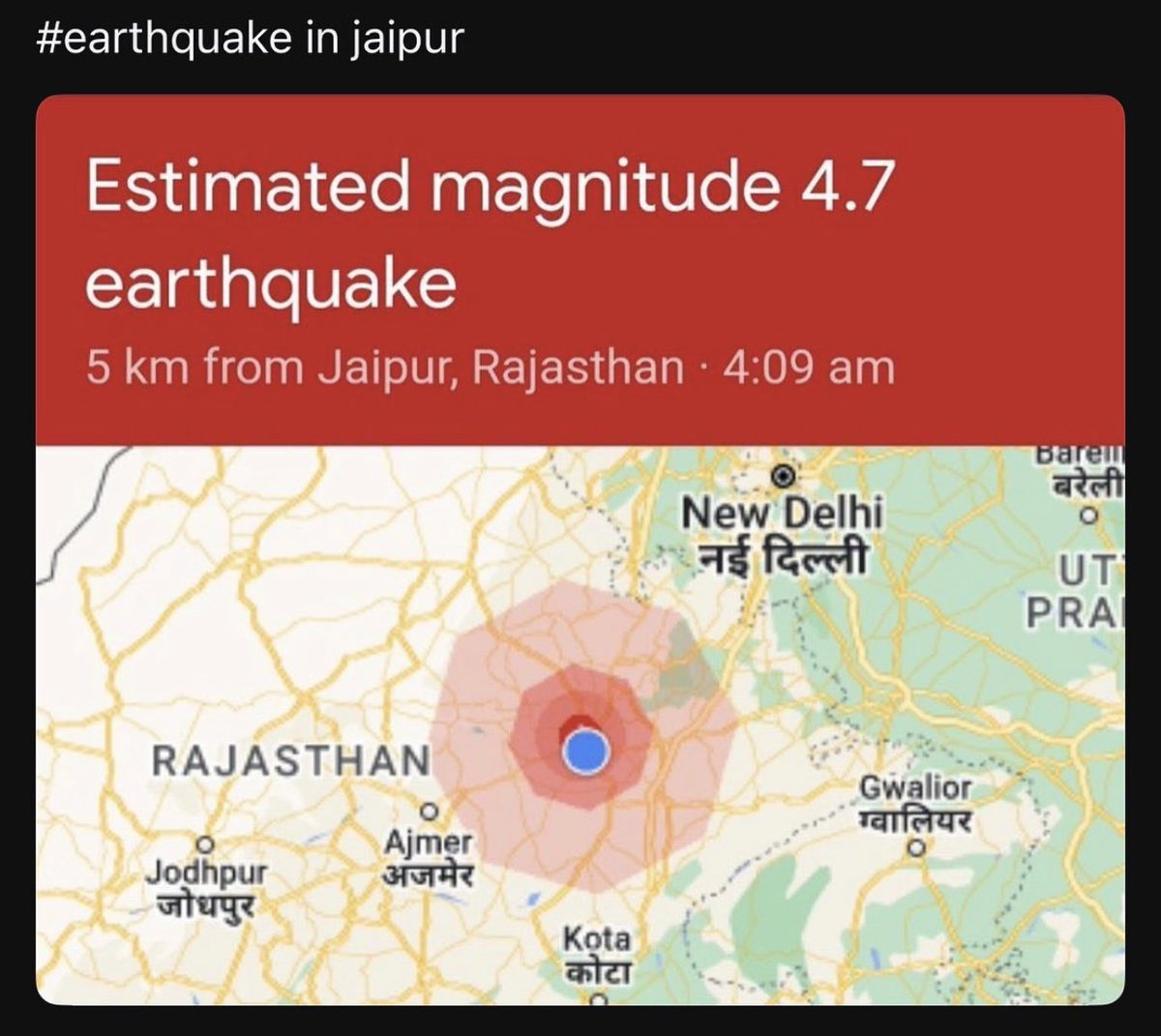 Woke up by Earthquake instead of Alarm today.. #jaipur #earthquake