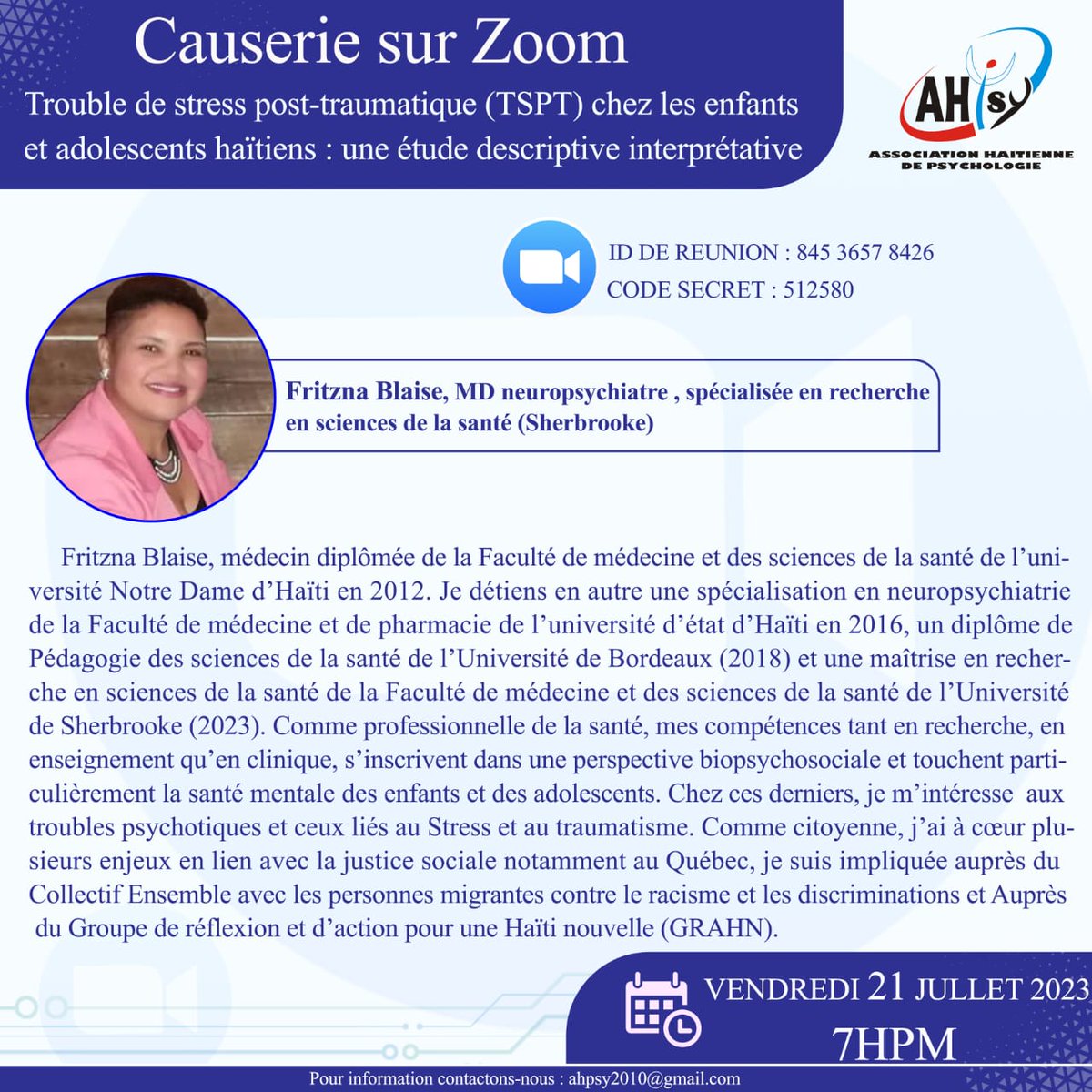 Demain vendredi 21 juillet 2023 à 7pm