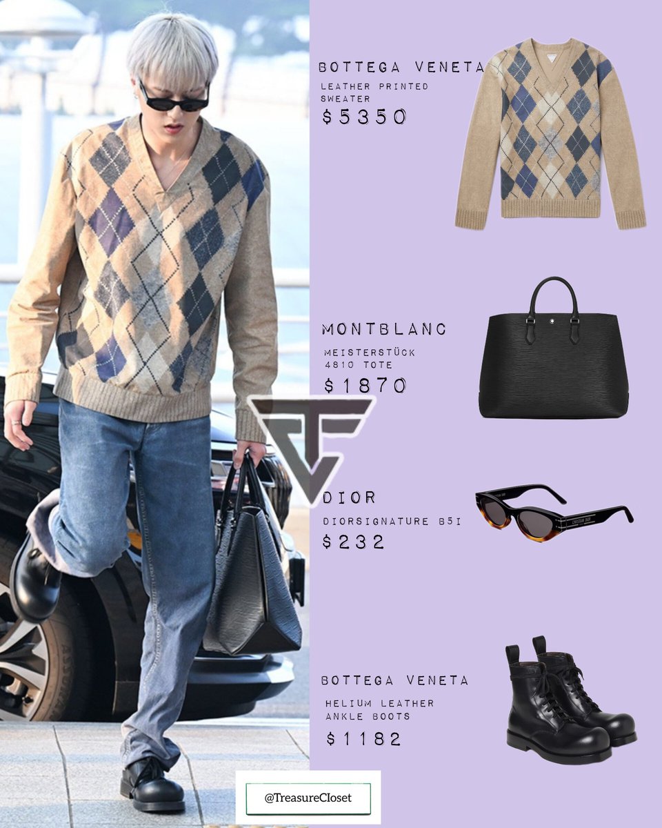 TreasureCIoset's tweet photo. [210723 AIRPORT LOOK]

☆HARUTO
▪︎BOTTEGA VENETA
Argyle print leather sweater
Helium boots
▪︎MONTBLANC 
Meisterstück 4810 tote
▪︎DIOR 
Bb51 sunglasses
#HARUTO #TREAAURE
@treasuremembers https://t.co/J9mAik0gIx