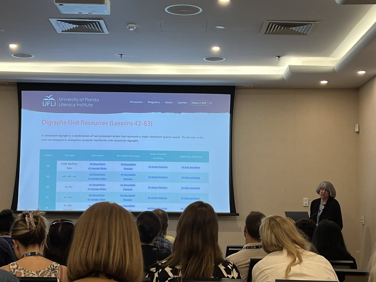 <a href="/HollyLanePhD/">Holly Lane</a> presenting on #UFLI this morning #SSSR2023 … if you don’t already know the work she has been doing to help teach beginning reading, you should! 😀