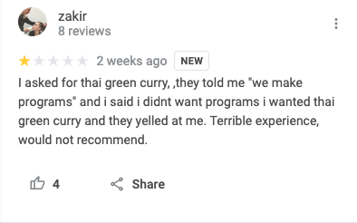 How about this scathing review of our office on Google Maps