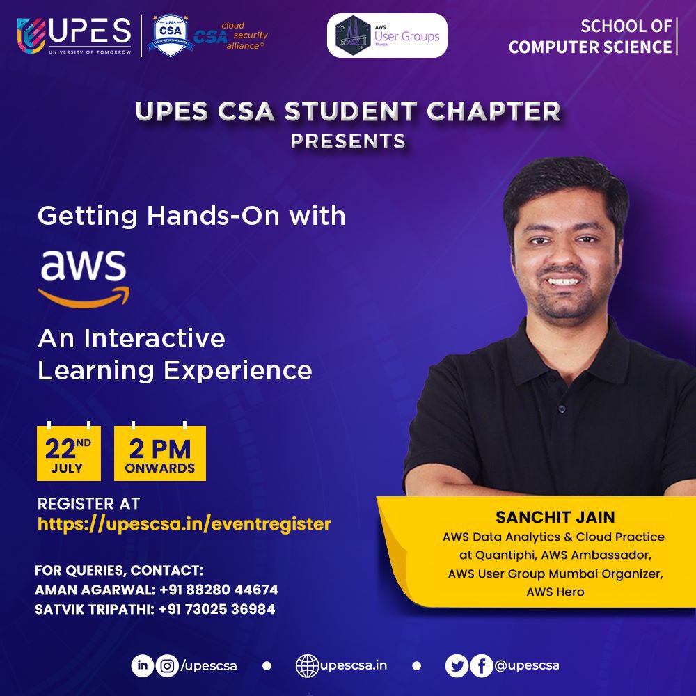 upescsa's tweet photo. Join us on An Interactive Learning Experience in the world of AWS 🌐 Master cloud computing &amp; AWS fundamentals with EC2, IAM, VPC &amp; more💡 Acquire skills to deploy, monitor &amp; scale applications on AWS cloud. Register now &amp; unlock the power of the cloud. ✨ https://t.co/T1pOpyz1jR https://t.co/6JN6Ocwq3S