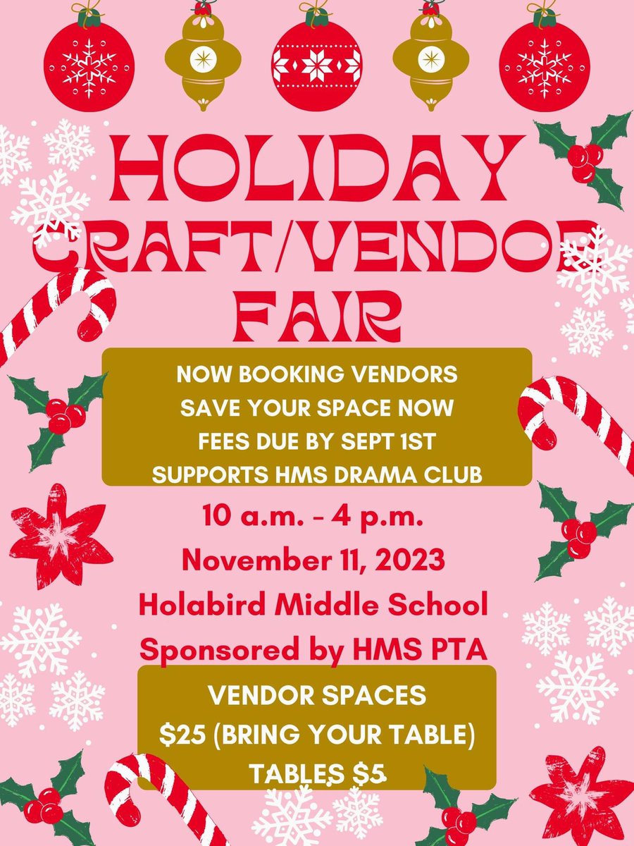 Holabird STEM/Middle: A Community School (@holabirdcs) on Twitter photo Christmas Craft/Vendor Fair at Holabird. For all inquiries or to reserve a table please email jchipps@bcps.org! Christmas Craft/Vendor Fair at Holabird. For all inquiries or to reserve a table please email jchipps@bcps.org!