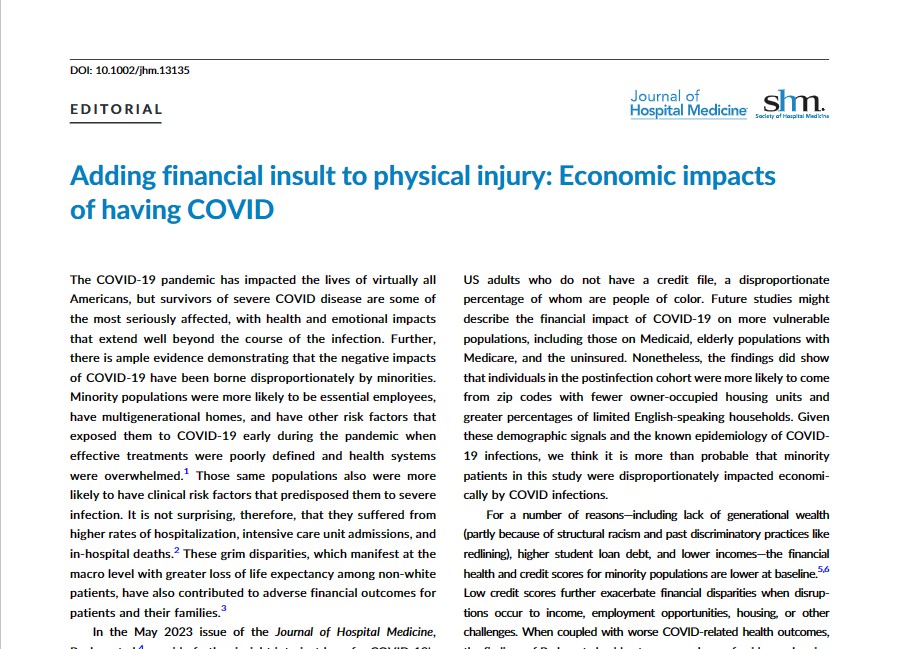🔦 #COVID revealed widening health disparities that have lasting financial impact 

✒️ Editorial explores the consequences #DEI

<a href="/saejoco/">Sarah Conway</a> 

bit.ly/3PLfusq