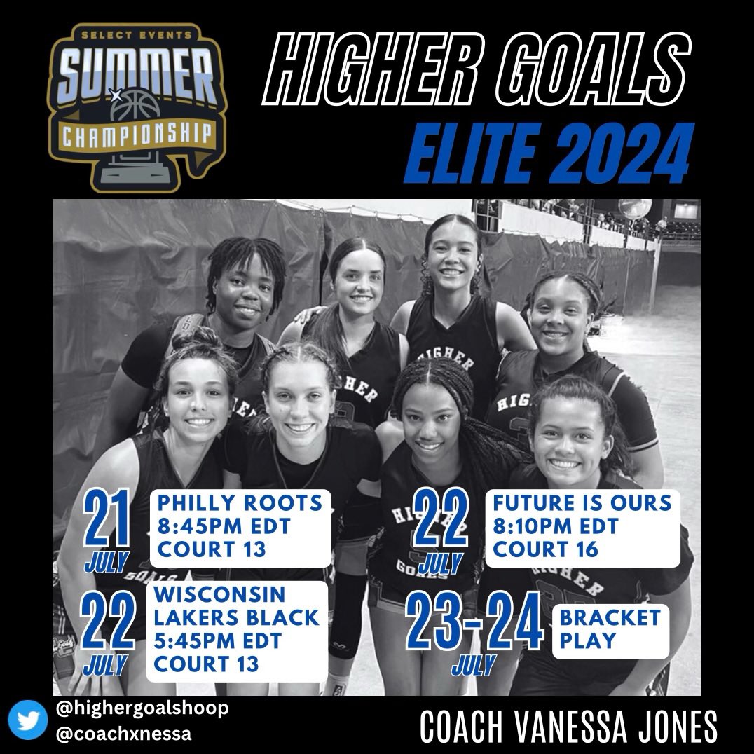 Last AAU tournament coming up. Come watch my team and I. Lets get after it!!! 🧡💙
<a href="/coachxnessa/">Coach Nessa Jones</a> <a href="/HigherGoalsHoop/">Higher Goals (Official Member of Select 40)</a> <a href="/SelectEventsBB/">Select Events Basketball</a>