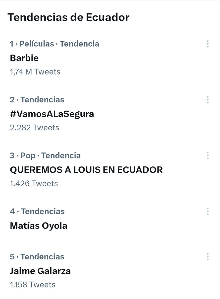 LouisTEcuador's tweet photo. Actualmente QUEREMOS A LOUIS EN ECUADOR se encuentra en el puesto 3 en tendencias en el país 🥳

Sigan subiendo tweets, dando RT a todo lo que vean con los ht para conseguir el primer lugar ❤️‍🔥

#LouisComeToEcuador https://t.co/cbArBBtYbj