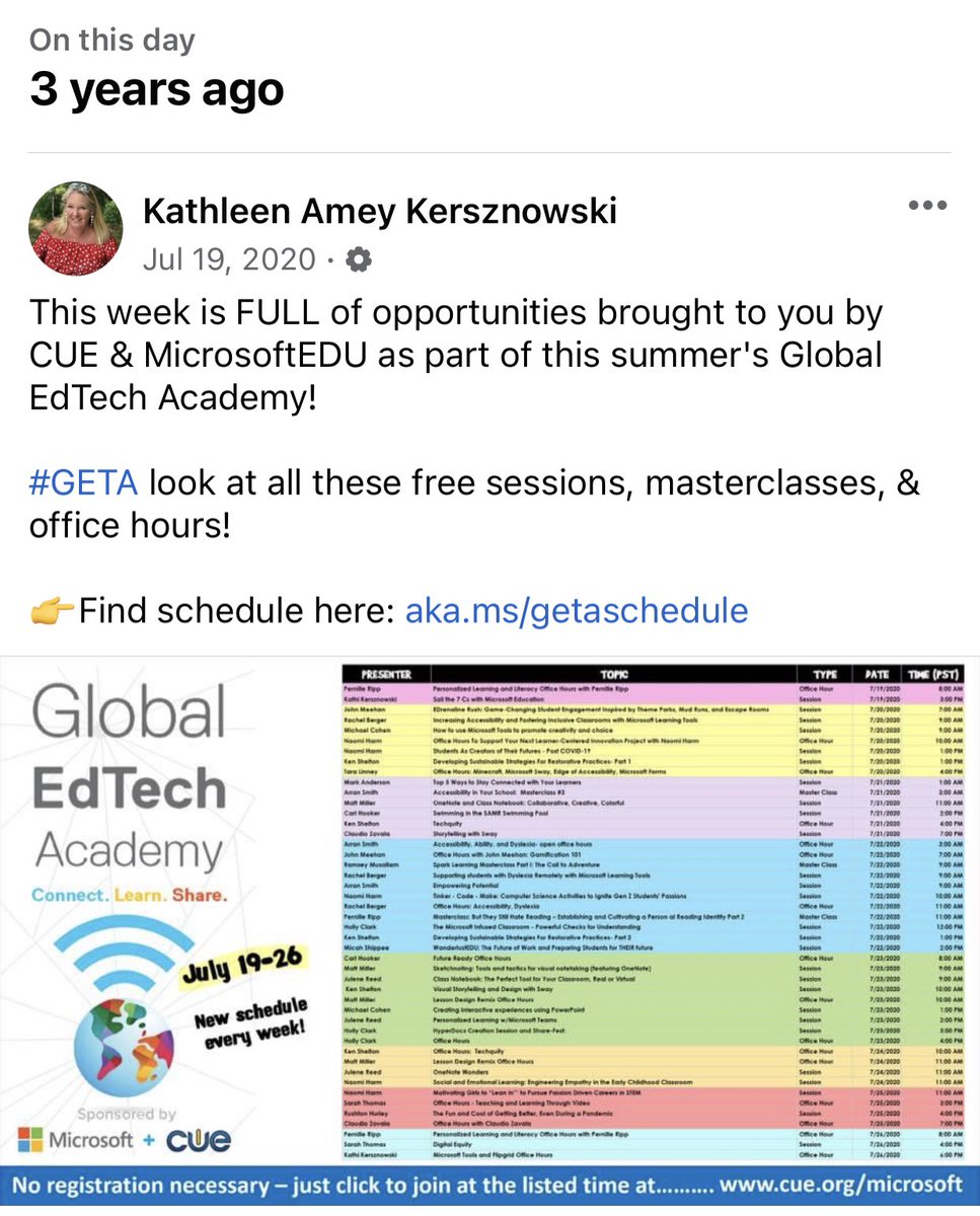 Kathi Kersznowski ⛵️ (@kerszi) on Twitter photo Oh my gosh, this was 3 years ago! Remember this massive project with <a href="/MicrosoftEDU/">Microsoft Education</a> and CUE? It was 4+ months of multiple daily presentation options from brilliant educator experts all over the world! I was the project manager for this whole thing! 🤯
<a href="/mtholfsen/">Mike Tholfsen</a> <a href="/pgilders/">Pam Gildersleeve-Hernandez</a> Oh my gosh, this was 3 years ago! Remember this massive project with <a href="/MicrosoftEDU/">Microsoft Education</a> and CUE? It was 4+ months of multiple daily presentation options from brilliant educator experts all over the world! I was the project manager for this whole thing! 🤯
<a href="/mtholfsen/">Mike Tholfsen</a> <a href="/pgilders/">Pam Gildersleeve-Hernandez</a>