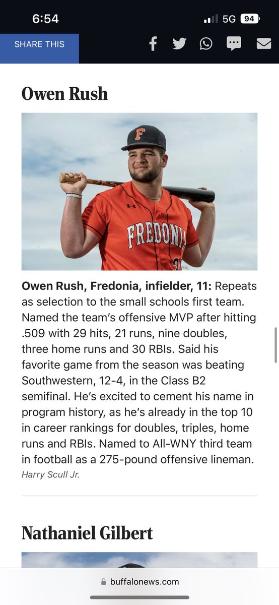 FredoniaHSathl1's tweet image. Congratulations to Fredonia junior Owen Rush! 2 time All-WNY Baseball selection!  @TheObserverNY @FredoniaCSD @WNYAthletics
