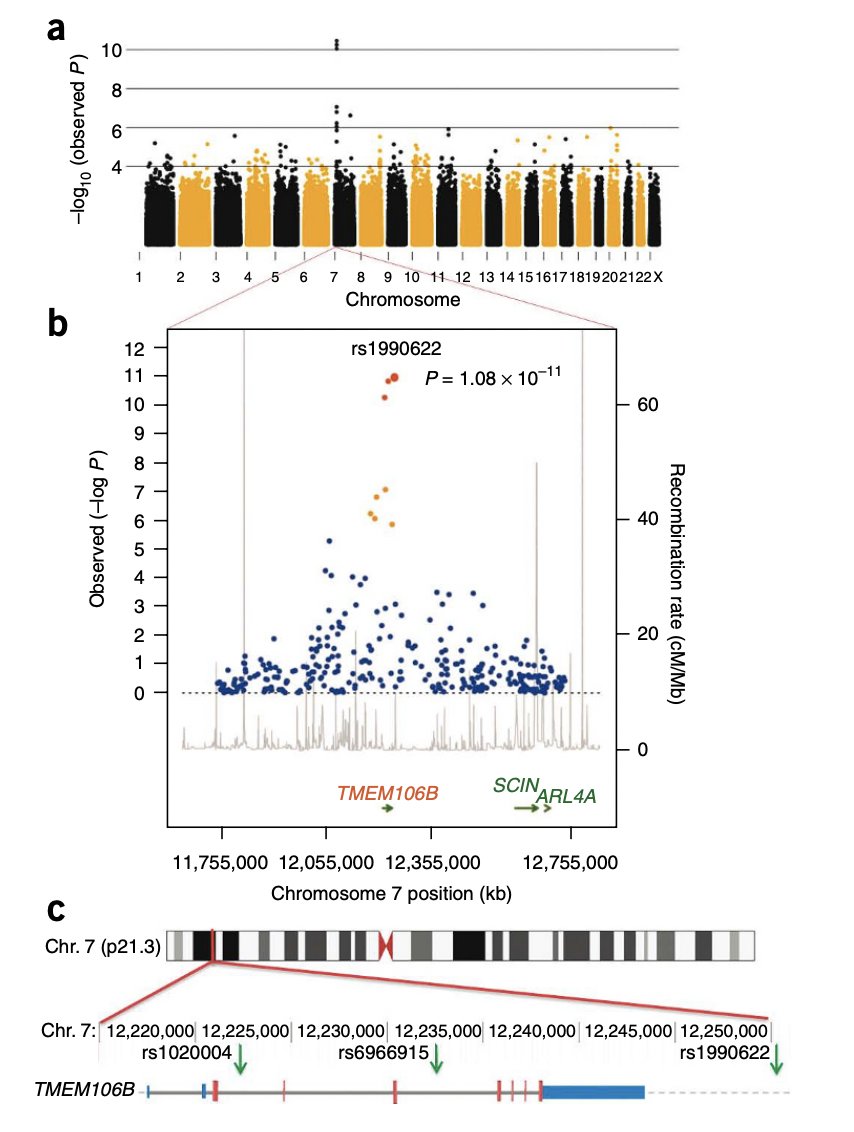 In 2010, the first genome-wide significant locus for frontotemporal lobar degeneration (FTLD) was discovered--an LD block spanning TMEM106B. Now, thirteen years later scientists found the causal variant--a 322 bp 3' UTR deletion. 

When it comes to structural variants in humans,