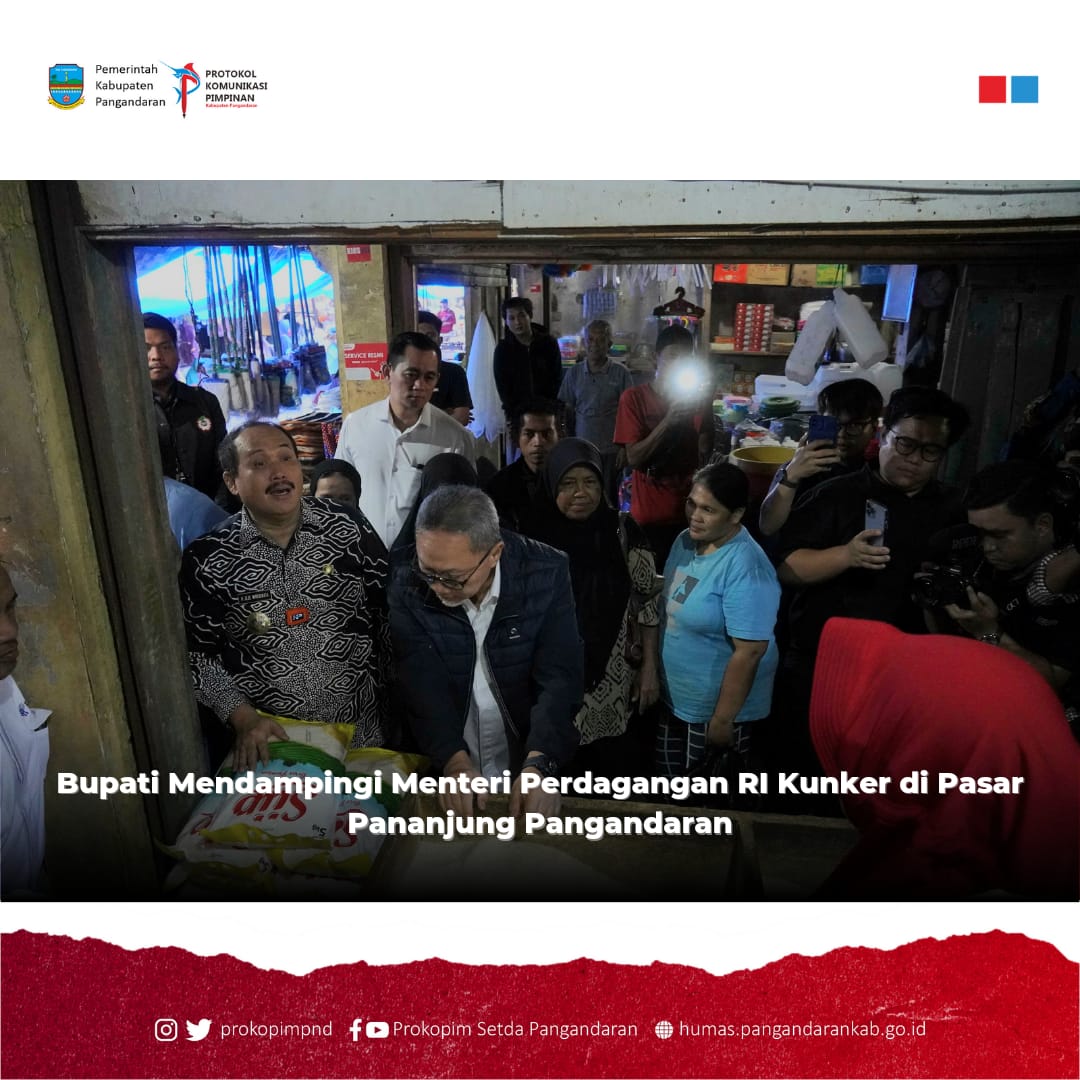 prokopimpnd's tweet photo. Dalam rangka pemantauan perkembangan harga barang kebutuhan pokok, Bupati Pangandaran H. Jeje Wiradinata mendampingi Menteri Perdagangan RI, Zulkifli Hasan beserta jajarannya saat Kunjungan Kerja di Pasar Pananjung Pangandaran. Kamis, (20/07/2023) https://t.co/9ffiScTx5b