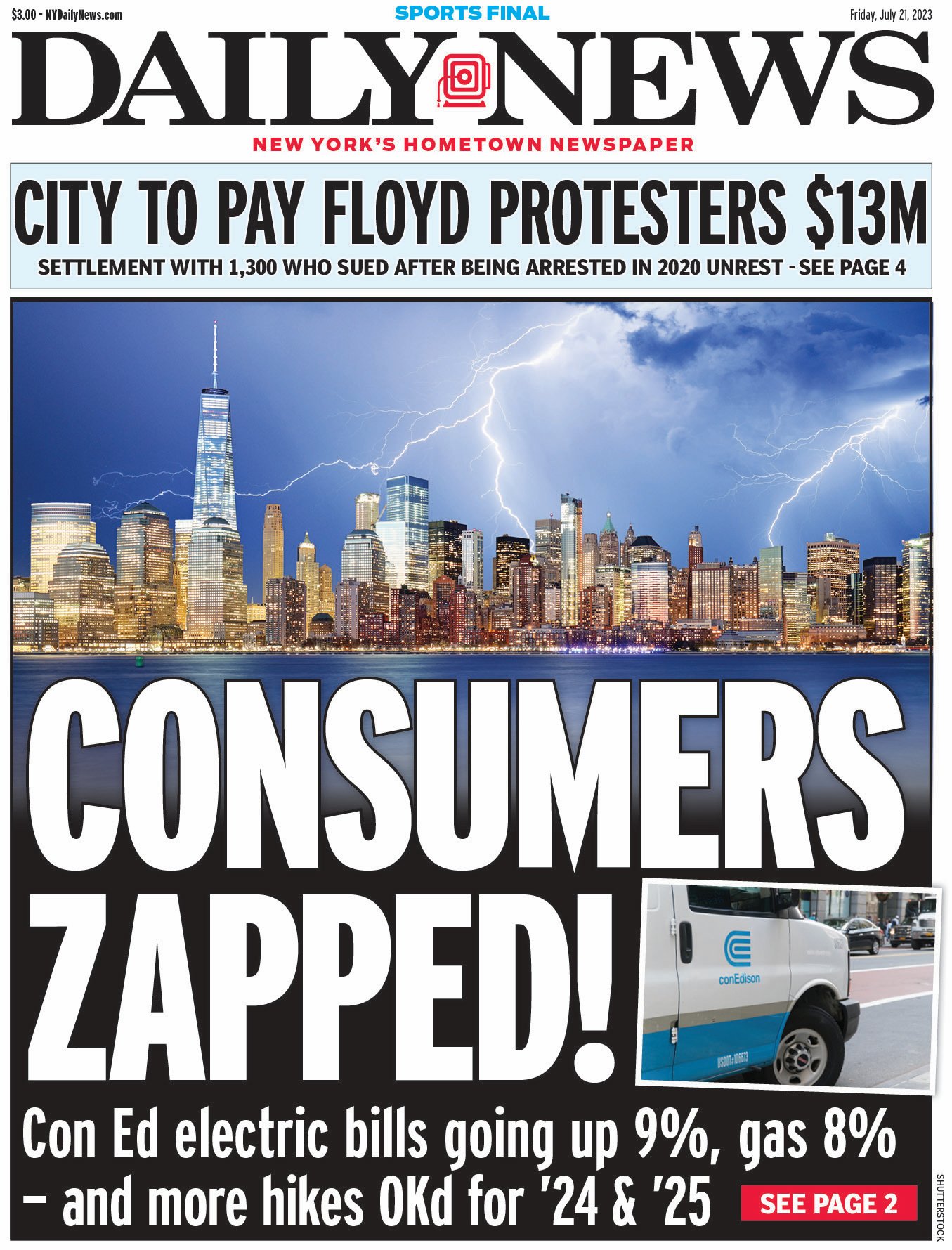 New York Daily News on Twitter "CONSUMERS ZAPPED! Con Ed electric