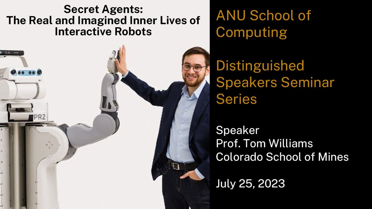 Robotics @ ANU Computing (@roboticsanucomp) on Twitter photo Ever wondered about the real and imagined inner lives of interactive robots? It is our pleasure to host <a href="/williamstome/">@tomwilliams.phd on bsky</a> for an exciting talk at the <a href="/ANUComputing/">ANU School of Computing</a> seminar.
#robotics #humanrobotinteraction #hri #ai #anu #computing
<a href="/ourANU/">ourANU</a> @anucecc <a href="/MIRRORLab/">MIRRORLab</a> <a href="/hanna_kur/">Hanna Kurniawati</a> <a href="/DrRobotPhD/">Rahul Shome</a> Ever wondered about the real and imagined inner lives of interactive robots? It is our pleasure to host <a href="/williamstome/">@tomwilliams.phd on bsky</a> for an exciting talk at the <a href="/ANUComputing/">ANU School of Computing</a> seminar.
#robotics #humanrobotinteraction #hri #ai #anu #computing
<a href="/ourANU/">ourANU</a> @anucecc <a href="/MIRRORLab/">MIRRORLab</a> <a href="/hanna_kur/">Hanna Kurniawati</a> <a href="/DrRobotPhD/">Rahul Shome</a>