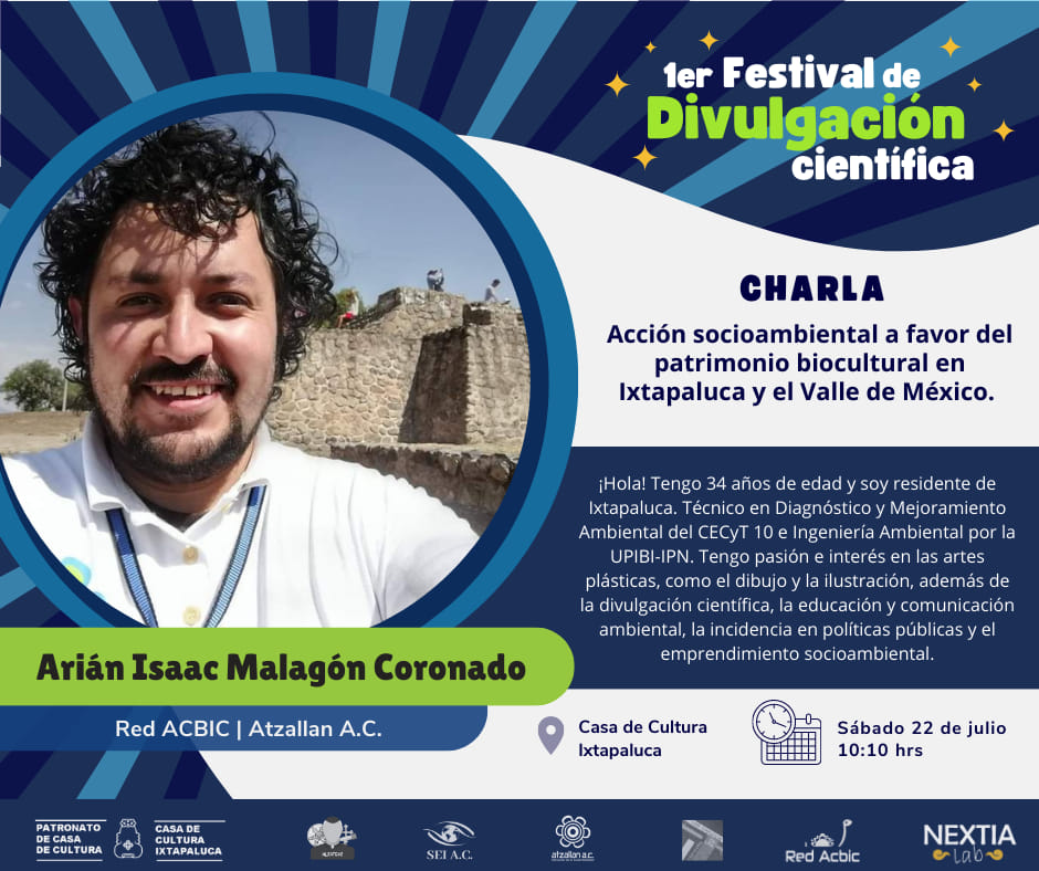 Atzallan's tweet photo. Les invitamos a la #Charla "Acción socioambiental a favor del patrimonio biocultural en #Ixtapaluca y el #ValleDeMéxico", en el 1er #Festival de #DivulgaciónCientífica.
#ElAmbienteNosUne #NextiaLab #RedACBIC #AtzallanMeInspira 👩🏽🌾🐞🍂🌽🌵🪺🌷
🚩 LUGAR: Casa de Cultura Ixtapaluca. https://t.co/B8Qg5ca4C2