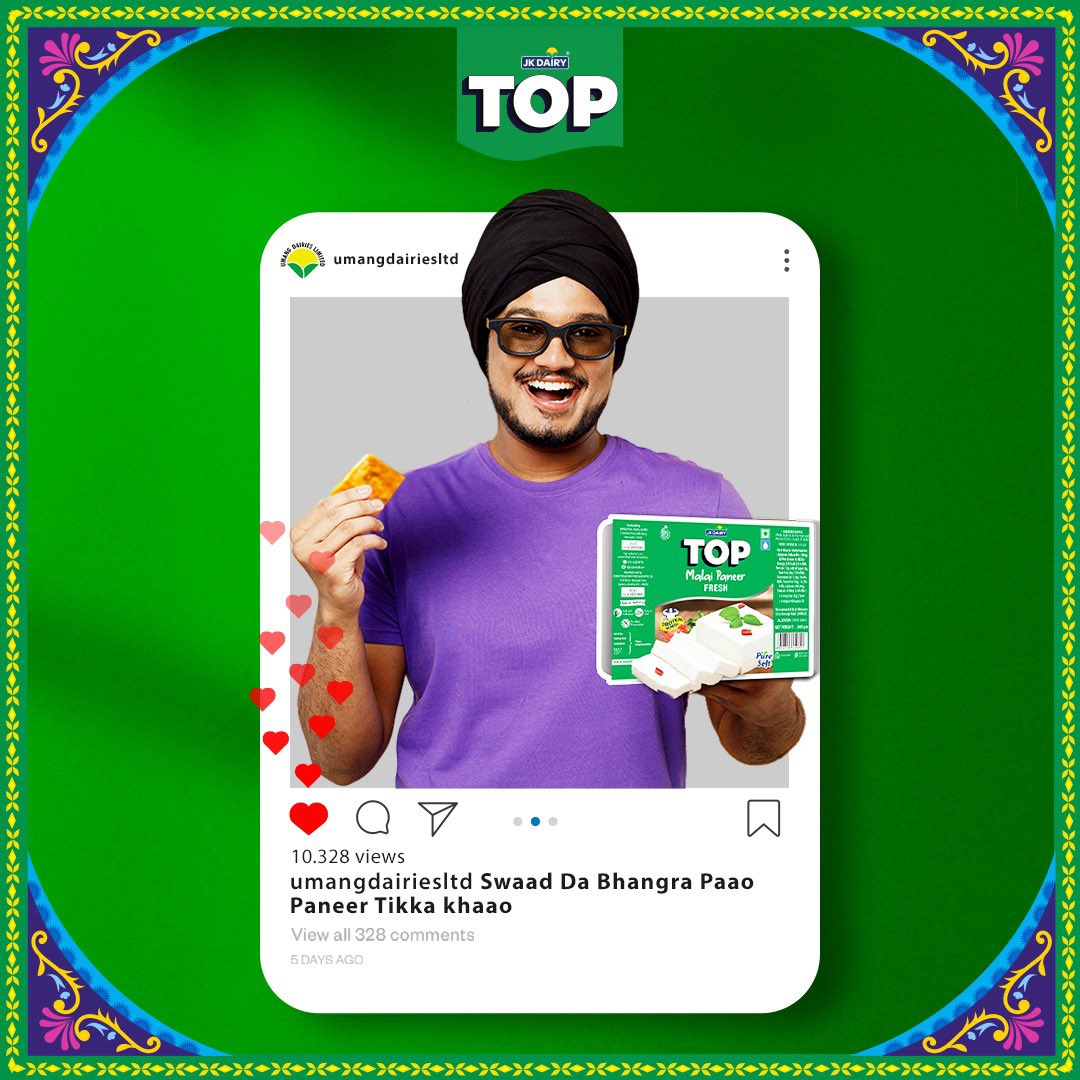 UmangLtd's tweet photo. TOP ke Paneer Tikka ka swaad aisa ki aap bhangraa paate reh jaaogey!
Jee bhar ke khaao ji!
#TopMalaiPaneer #TopDairyWhitener #UmangGhee #Whitemagik #JKDairyTop #MilkStar #JKDairyStar #ghee #Danedarghee https://t.co/PH8tmilSIM