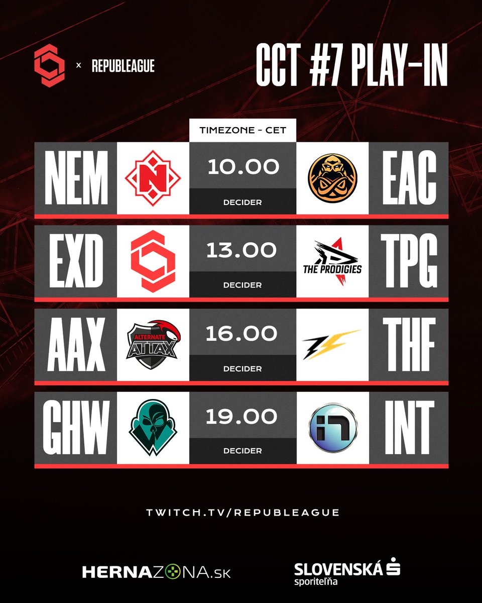REPUBLEAGUE (@republeague) on Twitter photo Who will make further? 🫡
🙌 Twitch.tv/REPUBLEAGUE 🙌
<a href="/nemigagg/">Nemiga Gaming</a> <a href="/ENCE/">ENCE</a> <a href="/THEPRODIGIESgg/">THE PRODIGIES</a> <a href="/ATNattax/">ALTERNATE aTTaX</a>
<a href="/thunderflashgg/">ThunderFlash</a> <a href="/ghouls_w/">ghoulsW</a> <a href="/iNationEsports/">iNation</a>
#CCT #Esports #twitch #CSGO #CS2 #Gaming #progaming Who will make further? 🫡
🙌 Twitch.tv/REPUBLEAGUE 🙌
<a href="/nemigagg/">Nemiga Gaming</a> <a href="/ENCE/">ENCE</a> <a href="/THEPRODIGIESgg/">THE PRODIGIES</a> <a href="/ATNattax/">ALTERNATE aTTaX</a>
<a href="/thunderflashgg/">ThunderFlash</a> <a href="/ghouls_w/">ghoulsW</a> <a href="/iNationEsports/">iNation</a>
#CCT #Esports #twitch #CSGO #CS2 #Gaming #progaming