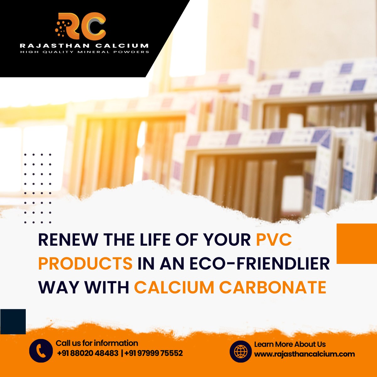 RajasthnCalcium's tweet image. Choose Calcium Carbonate from Rajasthan Calcium to improve your PVC's performance and durability.

#RajasthanCalcium #CalciumCarbonate #PVCProducts #EcoFriendly