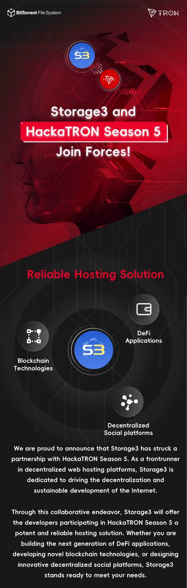BitTorrent's tweet image. What #BTFS Storage 3 brings to Season 5 #HackaTRON in a nutshell: