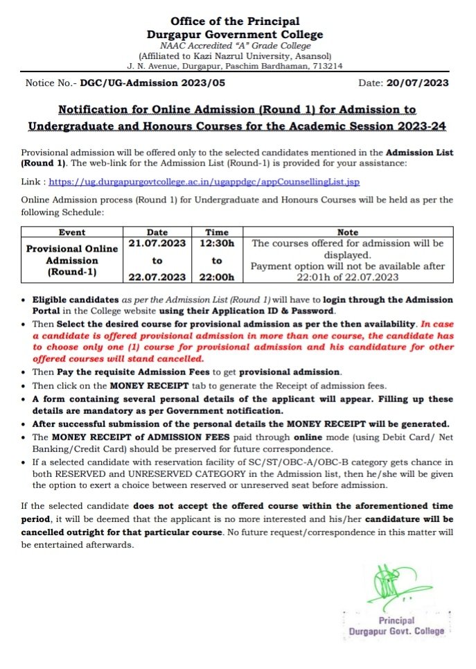 DGCSUtmcp's tweet photo. Notification for Online Admission (Round 1) for Admission to 
Undergraduate and Honours Courses for the Academic Session 2023-24

https://t.co/nCuoBWZPnj https://t.co/rKfK3CJmEI