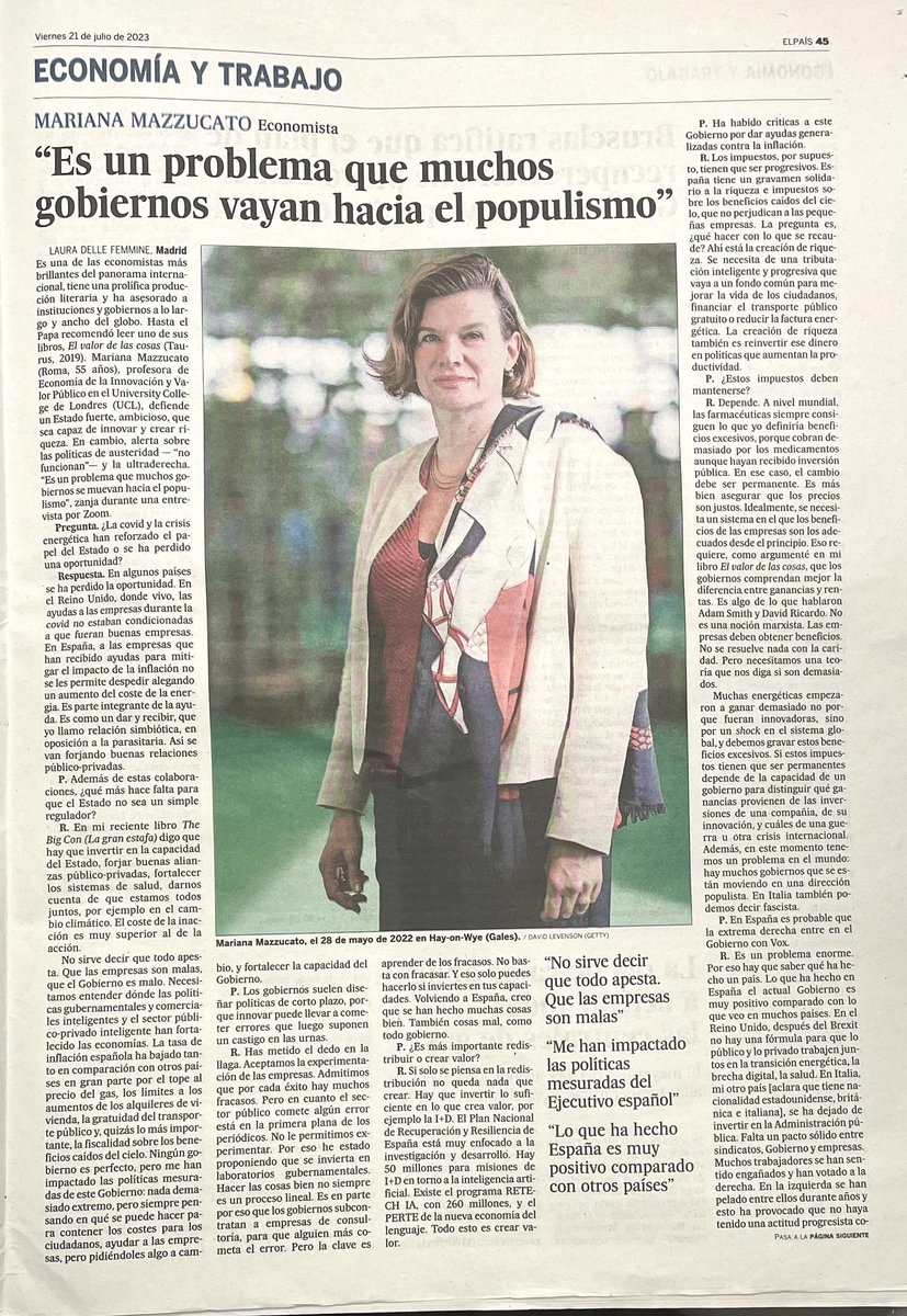 subirats9's tweet photo. Una entrevista muy recomendable a @MazzucatoM en la que repasa temas claves que están precisamente en juego en estas elecciones: invertir en reforzar e innovar el Estado, fortalecer los sistemas públicos de salud y educación, actuar con vigor ante el cambio climático... https://t.co/SlbniQlivX