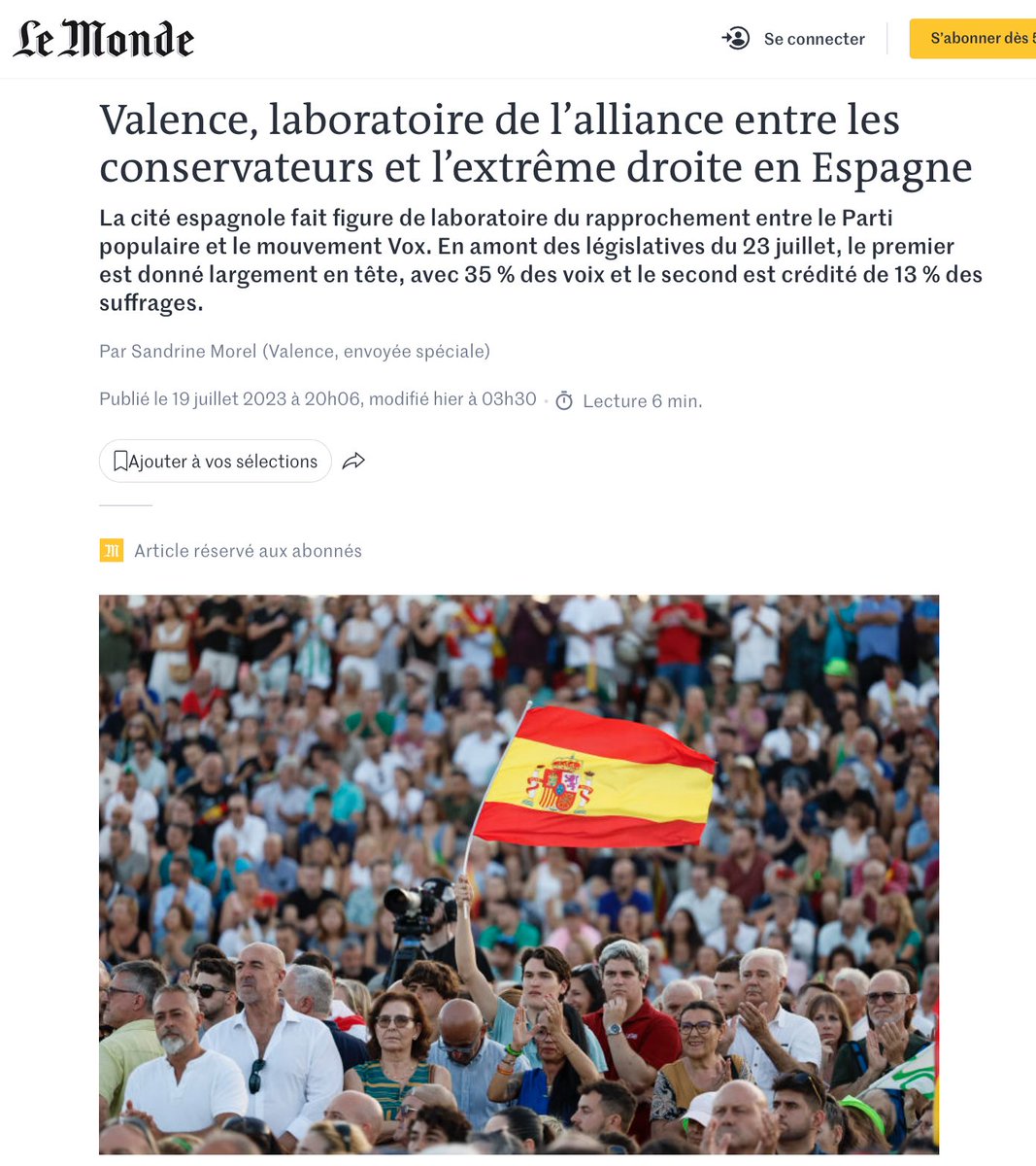 El WALL STREET JOURNAL ayer, y LE MONDE hoy, hablan del fenómeno Vox en la Comunidad Valenciana, y de lo que este domingo vamos a hacer que suceda en toda España. Mañana lo harán la RAI, la televisión flamenca y el Corriere de la Sera. 
Gracias a @margheritamvs y a @sandrinemorel…