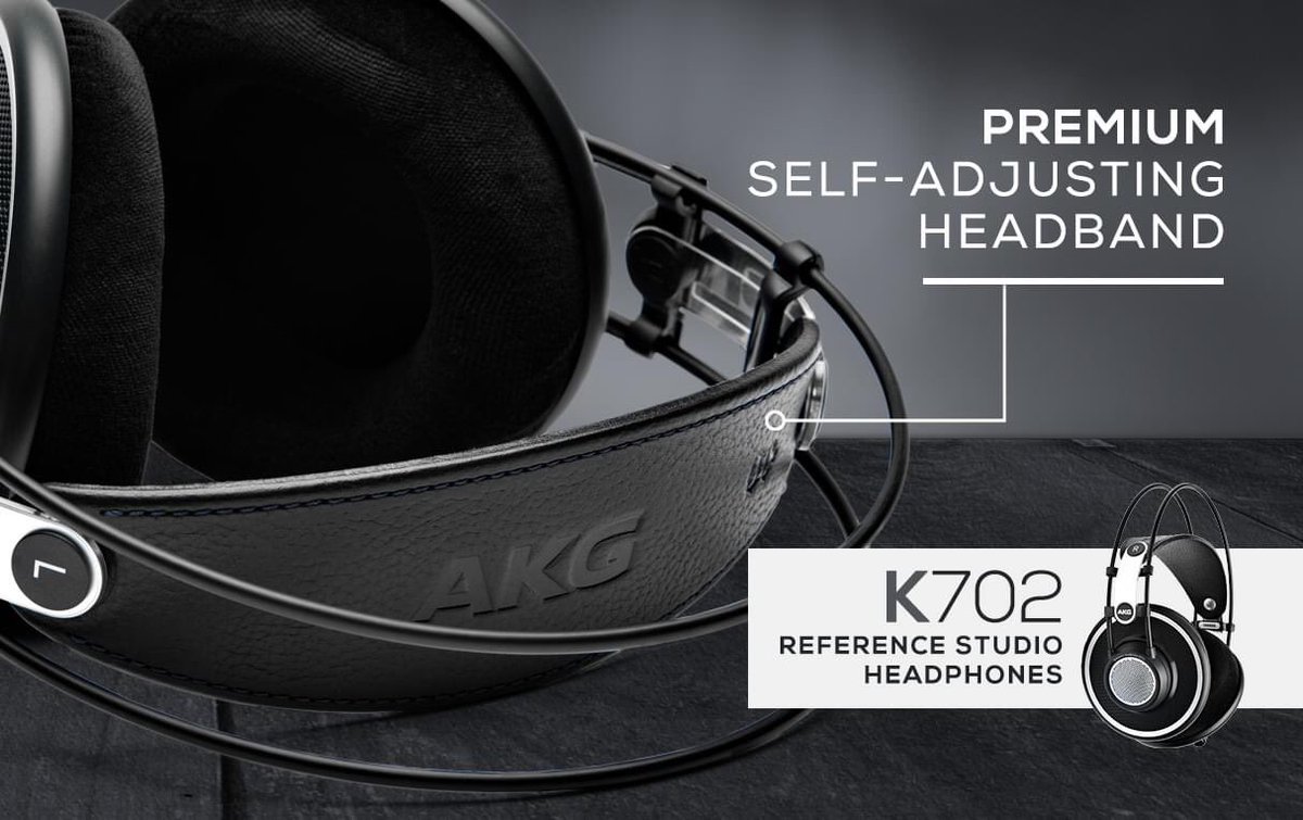 The AKG K702 over-ear reference studio headphones are designed with 3D-foam ear pads & a soft leather self-adjusting headband to ensure a perfect fit for even the longest sessions. Perfect for precision listening, mixing & mastering.#AKG #AKGK702 #AKGHeadphones #StudioHeadphones