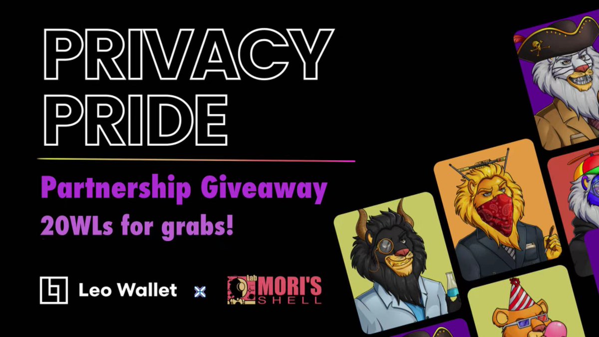 Mori's Shell - A Web3 AI Training Lab 🎮 (@morisshell) on Twitter photo We're excited to announce an exclusive partnership between #morisshell and <a href="/theLeoWallet/">Leo Wallet</a> 🚀
🎁20 whitelist spots for the Privacy Pride NFTs!
Don’t miss this opportunity🤩👇
taskon.xyz/campaign/detai…
#PrivacyPride #gamefi #AI #Web3 #NFTs We're excited to announce an exclusive partnership between #morisshell and <a href="/theLeoWallet/">Leo Wallet</a> 🚀
🎁20 whitelist spots for the Privacy Pride NFTs!
Don’t miss this opportunity🤩👇
taskon.xyz/campaign/detai…
#PrivacyPride #gamefi #AI #Web3 #NFTs