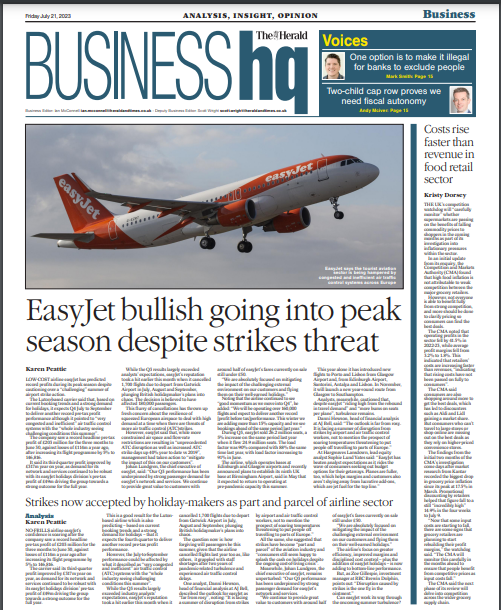 Good morning. Friday's print edition business lead: 🗞 EasyJet bullish going into peak season despite strikes threat ✍ @KarenPeattie @KristyDorsey @ScottWWright @BrianDonnellyHT 👉 Take a look at our subscription deals: heraldscotland.com/subscribe/