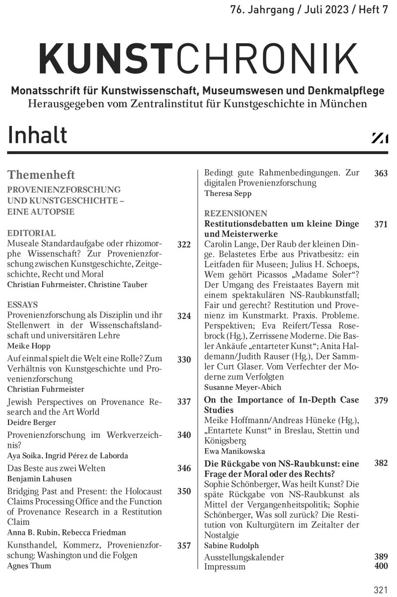 Druckfrisch: das Themenheft der "#Kunstchronik. Monatsschrift für #Kunstwissenschaft, #Museumswesen und #Denkmalpflege" ist da!
zikg.eu/aktuelles/nach… 
#ZentralinstitutfürKunstgeschichte #ZIKG